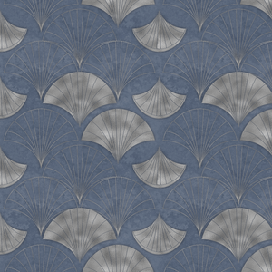 Pattern of silver fan shapes on a blue background