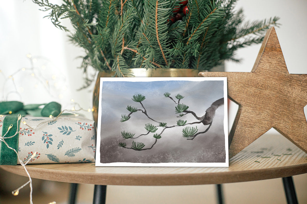 Pine Branch - Watercolor Zen Greeting Card