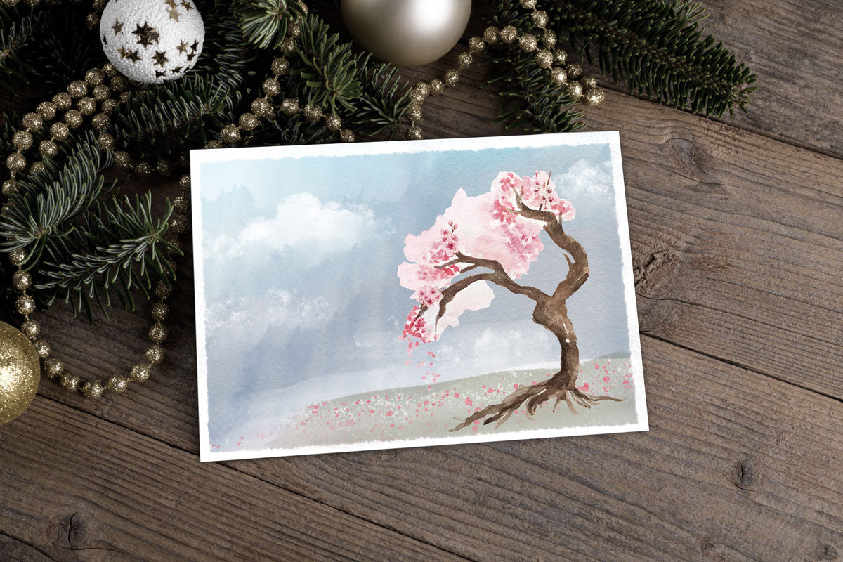 Springtime Cherry Blossoms - Watercolor Zen Greeting Card