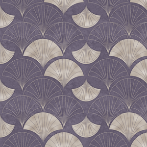 Patterned wallpaper with fan shapes on a purple background